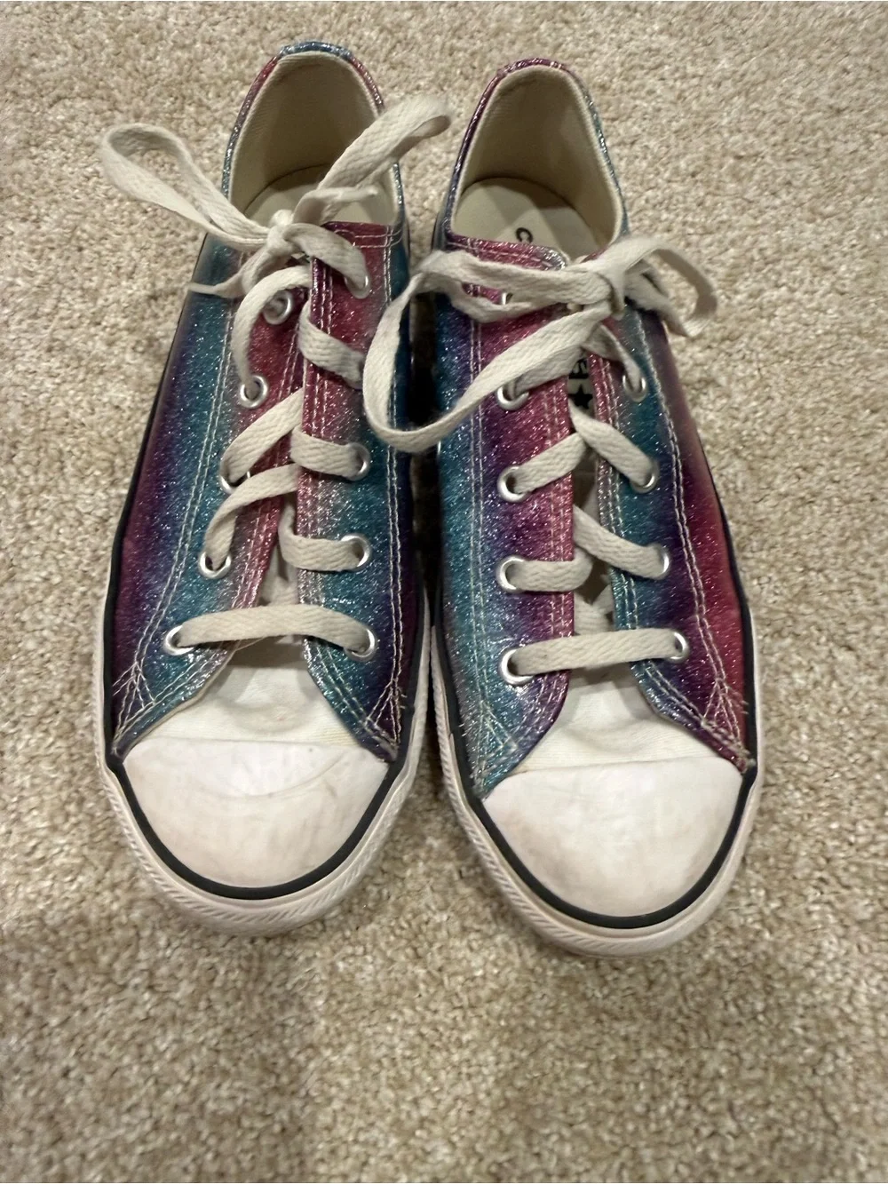 Kids Glitter Stripe Low-Top Converse Sneakers - Pink Blue Purple size 3